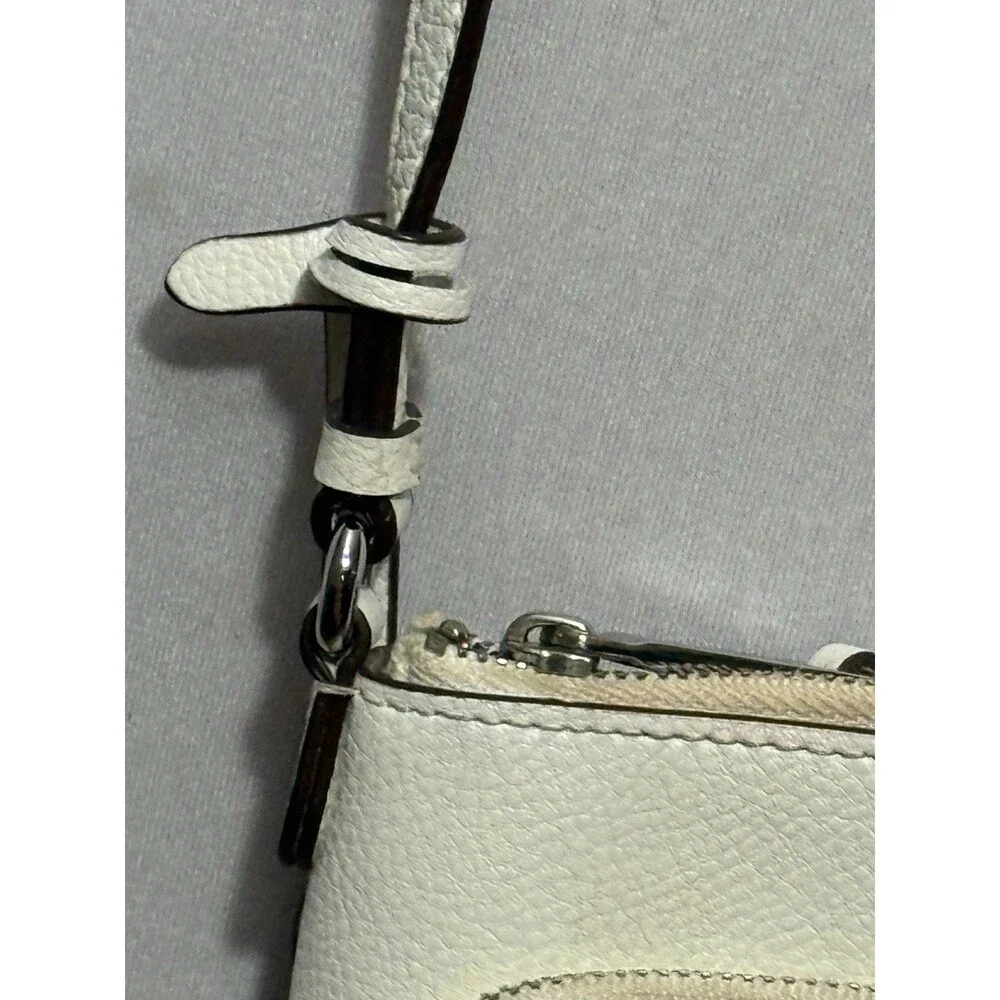 Lauren Ralph Lauren Pebbled Leather Crossbody Bag Ivory Cream RLL Silver Zip